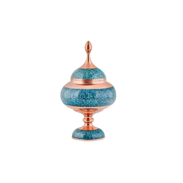 Sucrier persan artisanal en cuivre incrusté de turquoise Viran