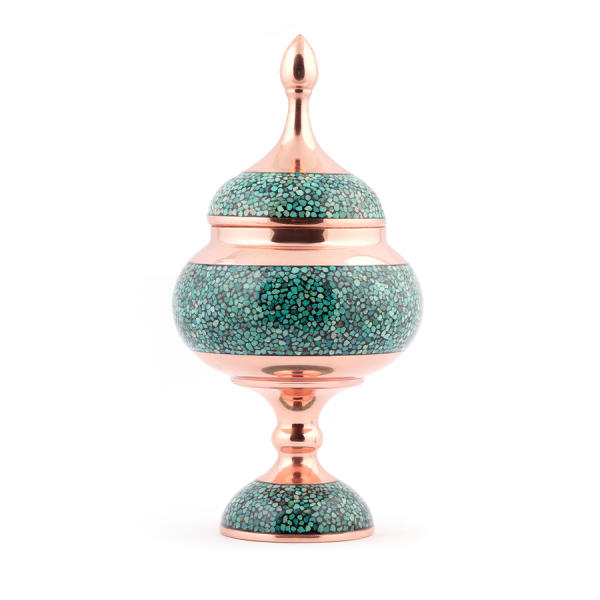 Sucrier persan artisanal en cuivre incrusté de turquoise Sinry