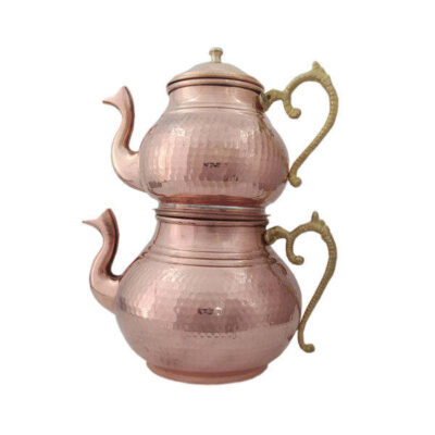Théière Double en Cuivre Persan Martelée et Durable Taha