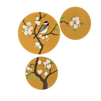 Ensemble de 3 plaques en céramique décoratives peintes à la main Moineau