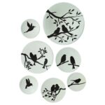 Ensemble de 7 plaques en céramique décoratives peintes à la main Moineau