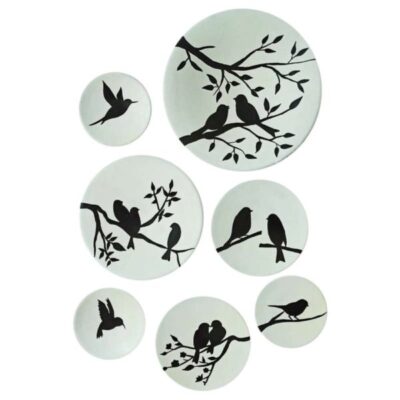 Ensemble de 7 plaques en céramique décoratives peintes à la main Moineau