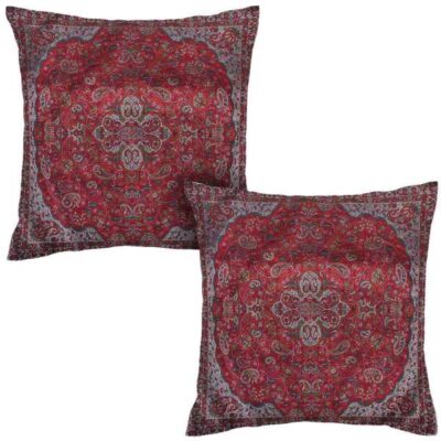 Coussin en Termeh Persan – Modèle Vermilion (2X) | Artisanat en soie luxueux