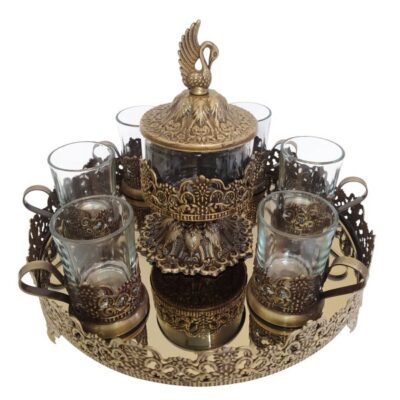Ensemble à thé et café persan en métal – Style vintage, modèle cygne