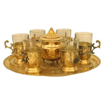 Ensemble à thé et café persan en métal – Style vintage doré