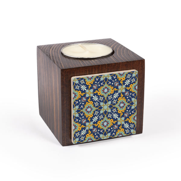 Porte-bougie en bois persan cube Gohar (2x)