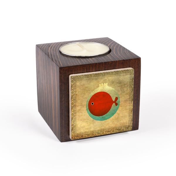 Porte-bougie en bois persan cube Poisson doré (2x)