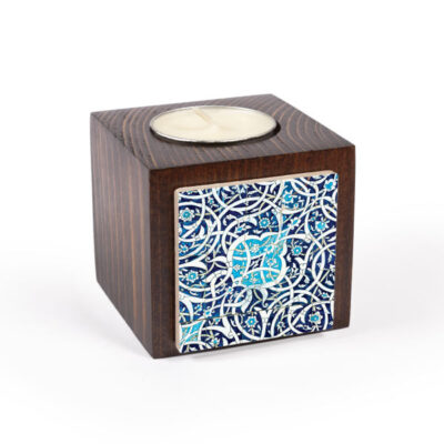 Porte-bougie en bois persan cube Iblue (2x)