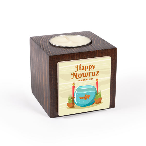 Porte-bougie en bois persan cube Nowrouz (2x)