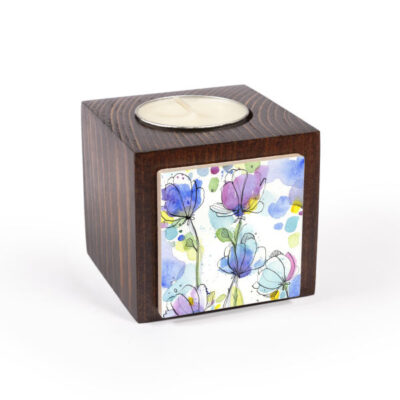 Porte-bougie en bois persan cube Fleur (2x)