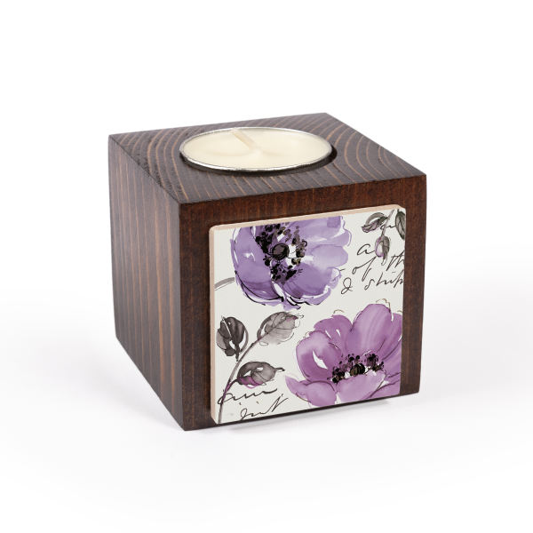 Porte-bougie en bois persan cube Fleur (2x)