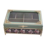 Boîte Organisatrice de Sachets de Thé en Bois avec Coffres Bleu