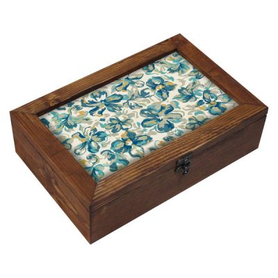 Boîte Organisatrice de Sachets de Thé en Bois avec Coffres Persan Ciel Bleu