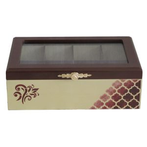 Boîte Organisatrice de Sachets de Thé en Bois avec Coffres Crème