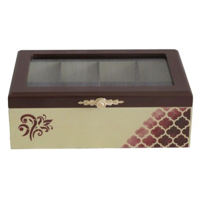 Boîte Organisatrice de Sachets de Thé en Bois avec Coffres Crème