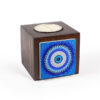Porte-bougie en bois persan cube Cercle bleu (2x)