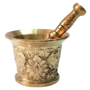 Mortier & Pilon en Laiton avec Motif Floral Persan Traditionnel Fleur