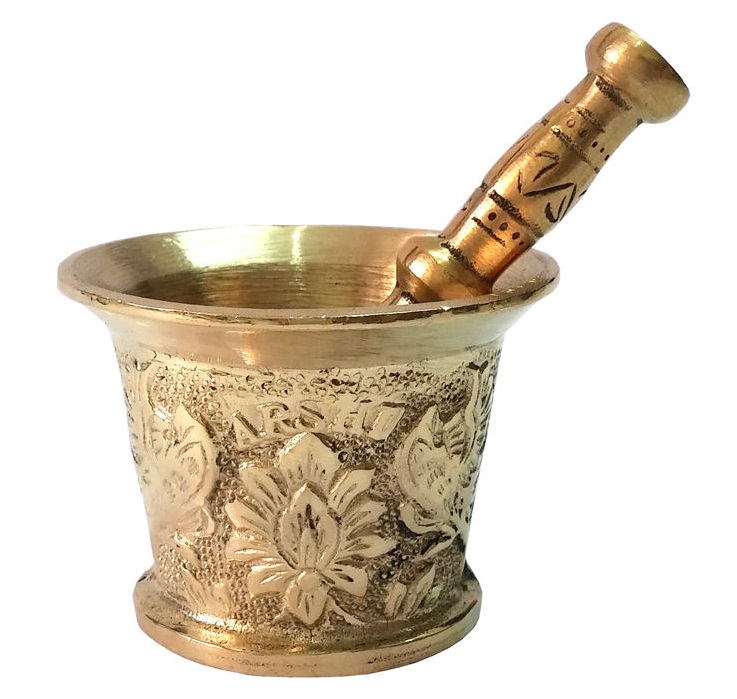 Mortier & Pilon en Laiton avec Motif Floral Persan Traditionnel Fleur