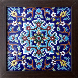 Carreau en céramique persane décoratif encadré – Blue