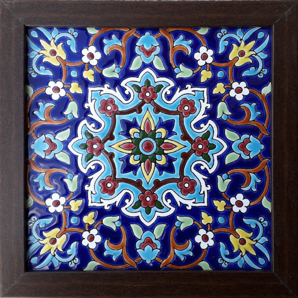 Carreau en céramique persane décoratif encadré - Blue