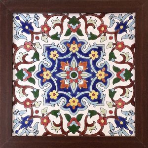 Carreau en céramique persane décoratif encadré – Kashi