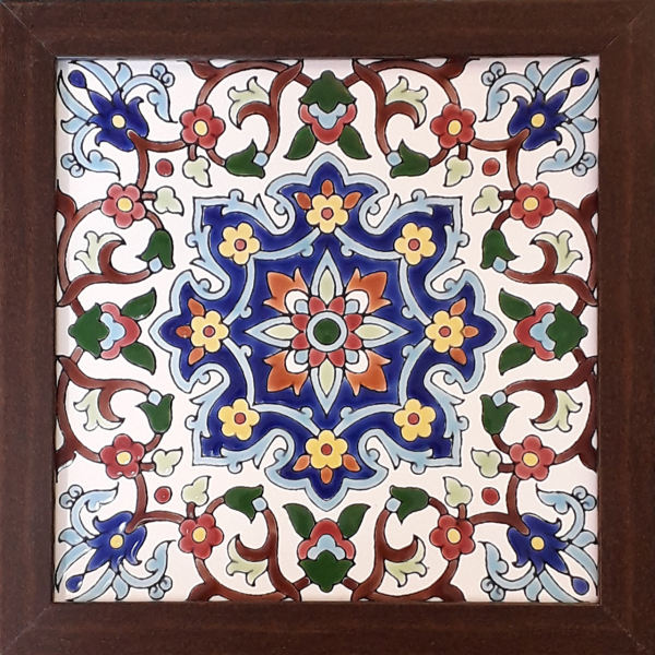 Carreau en céramique persane décoratif encadré - Kashi