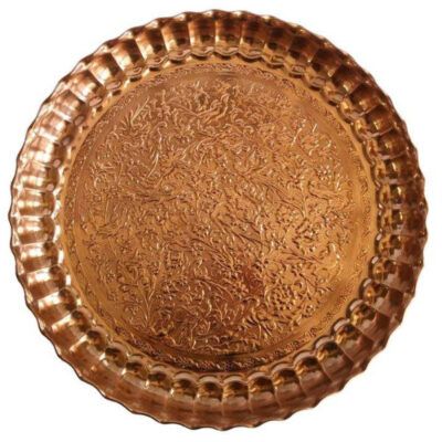 Plat de Service Persan en Cuivre Traditionnellement Martelé Fleur