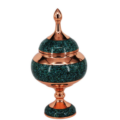 Sucrier persan artisanal en cuivre incrusté de turquoise Ahmadi