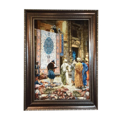 Tapis persan figuratif noué à la main de Tabriz représentant un bazar