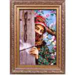 Tapis persan figuratif noué à la main de Tabriz représentant un visage