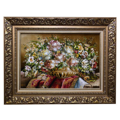 Tapis persan figuratif noué à la main de Tabriz représentant un vase de fleurs