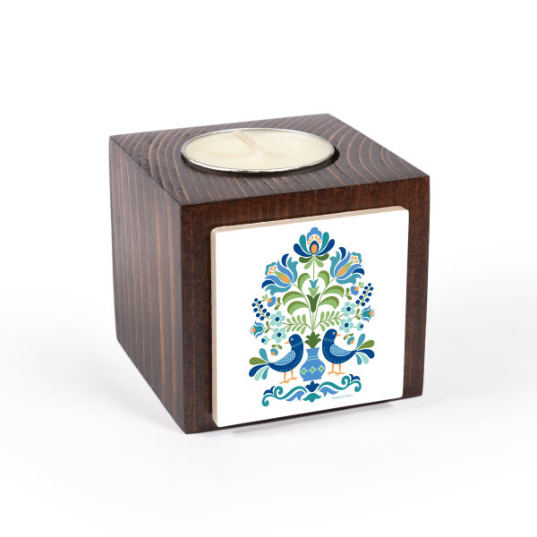Porte-bougie en bois persan cube Oiseaux (2x)