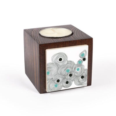 Porte-bougie en bois persan cube Œil bleu (2x)