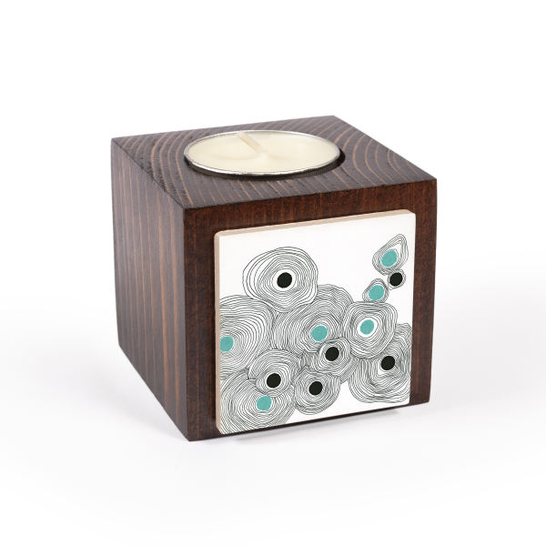 Porte-bougie en bois persan cube Œil bleu (2x)