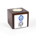Porte-bougie en bois persan cube Yeux bleus (2x)