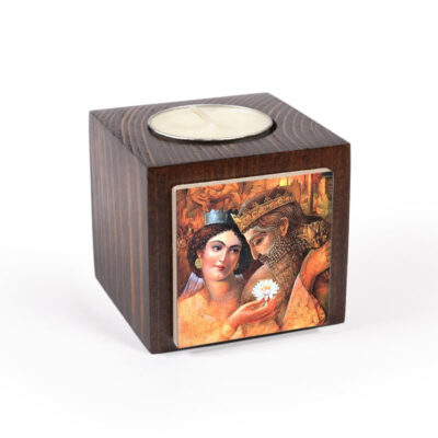 Porte-bougie en bois persan cube Roi (2x)