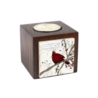 Porte-bougie en bois persan cube Oiseau rouge (2x)