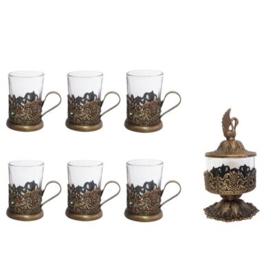 Ensemble de service à thé persan en bronze (7 pièces)