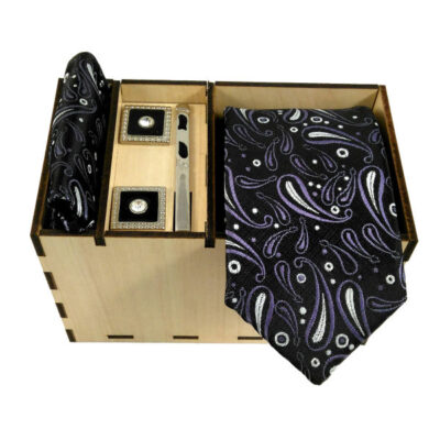 Ensemble Cravate, Pochette & Boutons de Manchette pour Homme – Noir de Luxe