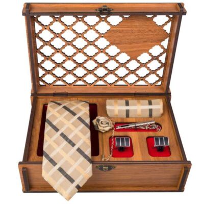 Ensemble Cravate, Pochette & Boutons de Manchette pour Homme – Crème de Luxe