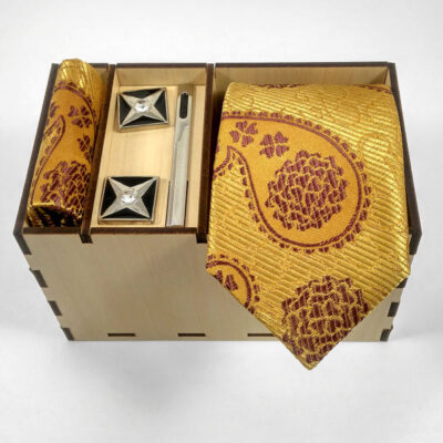 Ensemble Cravate, Pochette & Boutons de Manchette pour Homme – Doré de Luxe
