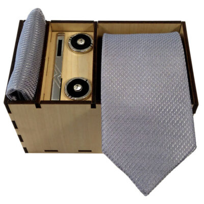 Ensemble Cravate, Pochette & Boutons de Manchette pour Homme – Gris de Luxe