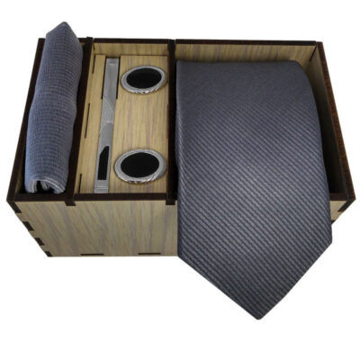 Ensemble Cravate, Pochette & Boutons de Manchette pour Homme – Gris de Luxe