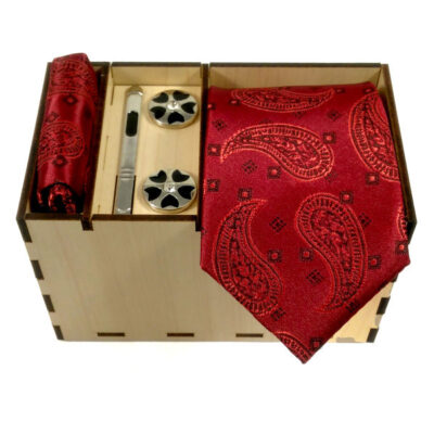 Ensemble Cravate, Pochette & Boutons de Manchette pour Homme – Rouge de Luxe