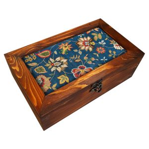 Boîte Organisatrice de Sachets de Thé en Bois avec Coffres Persan Fleur Bleue