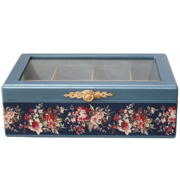 Boîte Organisatrice de Sachets de Thé en Bois avec Coffres Nili Bleu