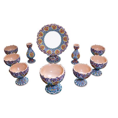 Set Haft-sin en céramique élégant Minakari pour Nowruz, le Nouvel An persan Bleu