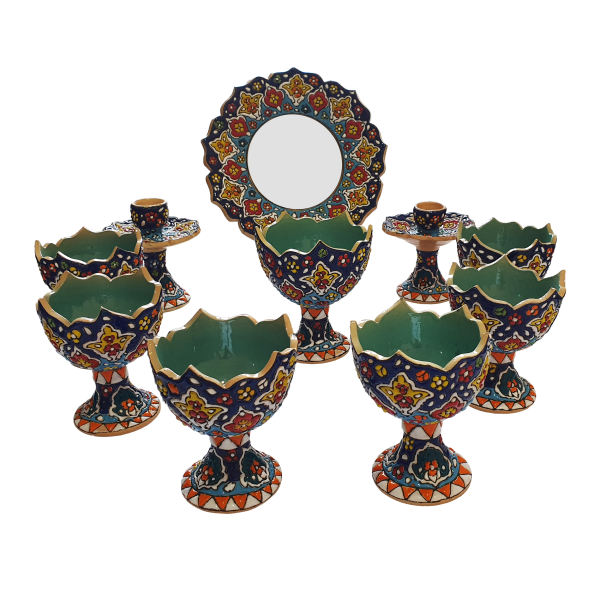 Set Haft-sin en céramique élégant Minakari pour Nowruz, le Nouvel An persan Vert