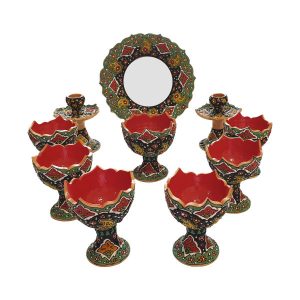 Set Haft-sin en céramique élégant Minakari pour Nowruz, le Nouvel An persan Rouge