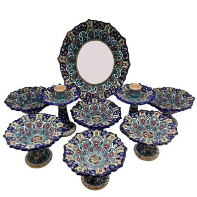 Set Haft-sin en céramique élégant Minakari pour Nowruz, le Nouvel An persan Bleu foncé